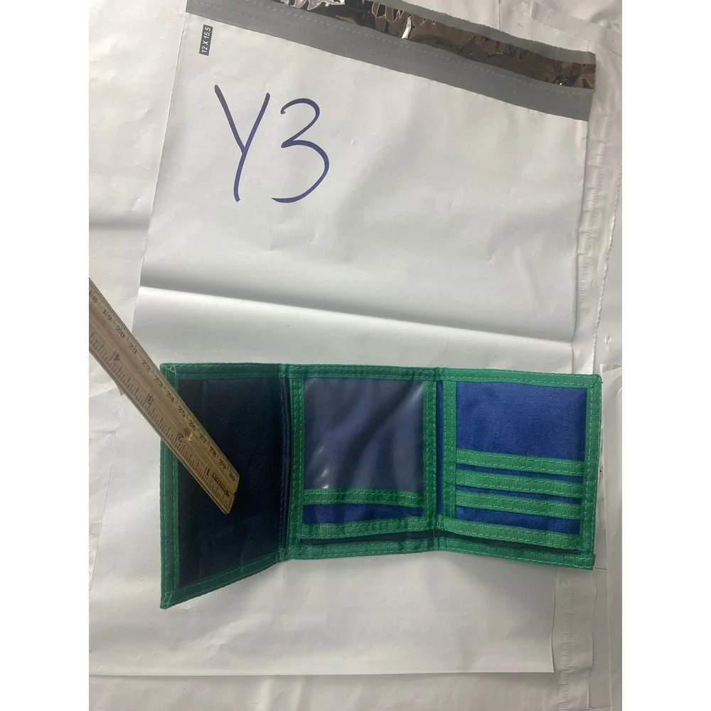 Kids Blue Green Trifold Wallet Boys Girls Velcro Closure Small‎ Pouch